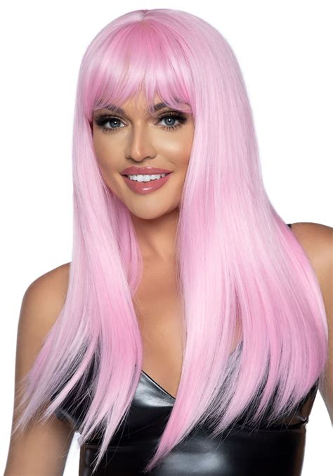 pink long wig with bangs